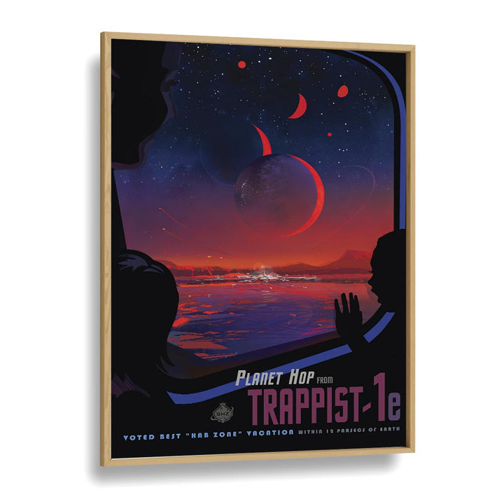 Trappist-1E Astronaut & Nasa Paintings, Space Art Prints Artwork in Oak Wood Plain Frame
