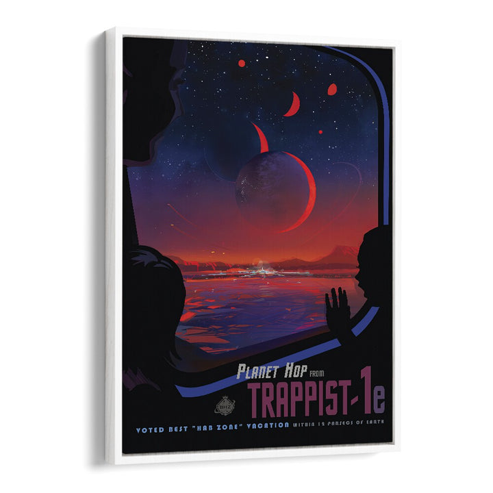 Trappist-1E Astronaut & Nasa Paintings, Space Art Prints Artwork in White Floater Frame
