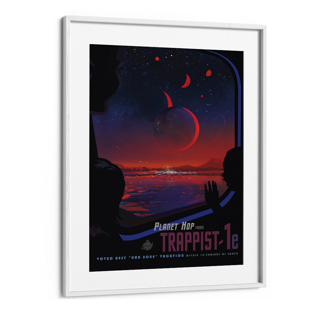 Trappist-1E Astronaut & Nasa Paintings, Space Art Prints Artwork in White Frame With Mount
