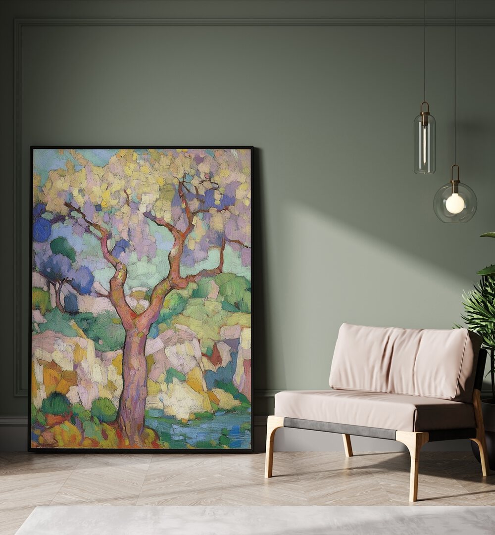 TREE ABSTRACT art piece showcasing vibrant colors and tree forms, perfect for adding elegance to contemporary spaces.
