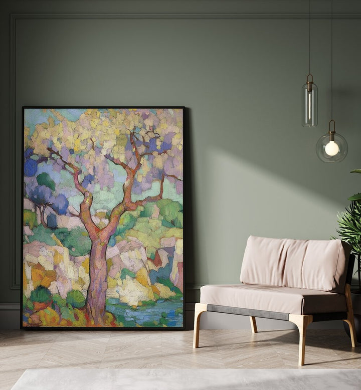 TREE ABSTRACT art piece showcasing vibrant colors and tree forms, perfect for adding elegance to contemporary spaces.
