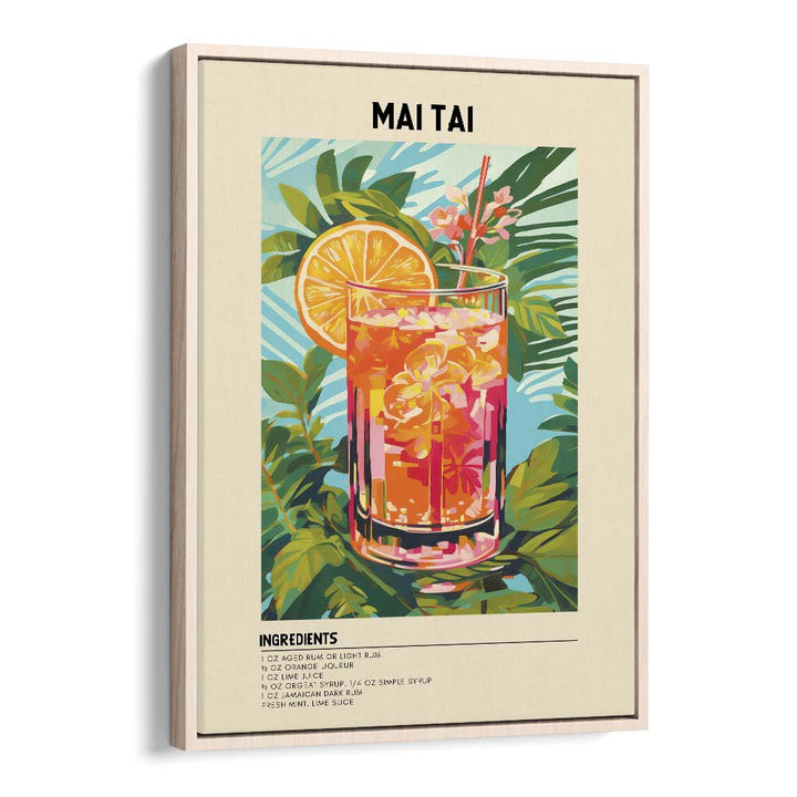 Tropical Elegance Mai Tai Bar & Cafe Artwork in Oak Wood Floater Frame