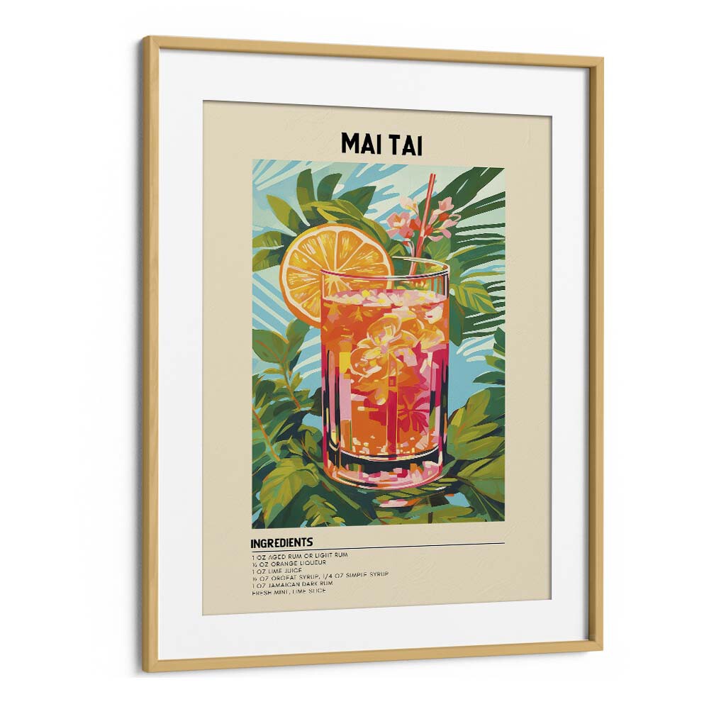 Tropical Elegance Mai Tai Bar & Cafe Artwork in Oak Wood Frame With Mount