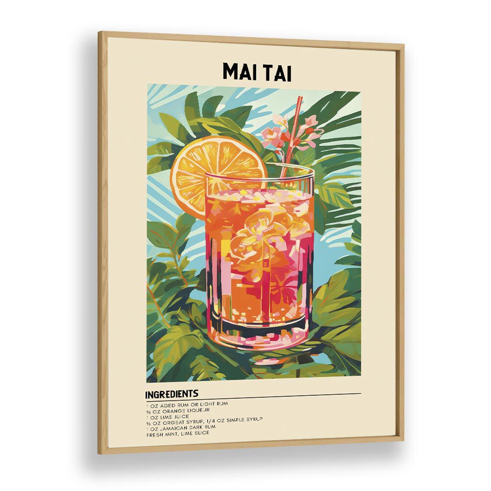 Tropical Elegance Mai Tai Bar & Cafe Artwork in Oak Wood Plain Frame