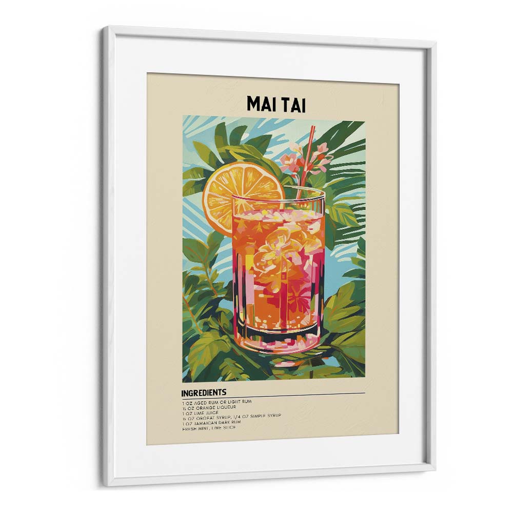 Tropical Elegance Mai Tai Bar & Cafe Artwork in White Frame With Mount