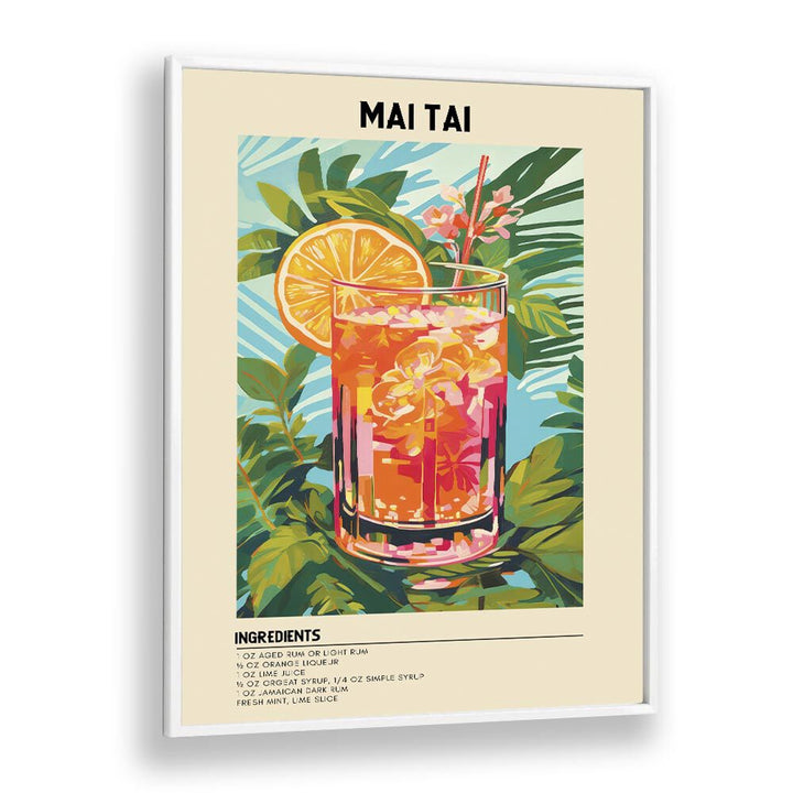 Tropical Elegance Mai Tai Bar & Cafe Artwork in White Plain Frame