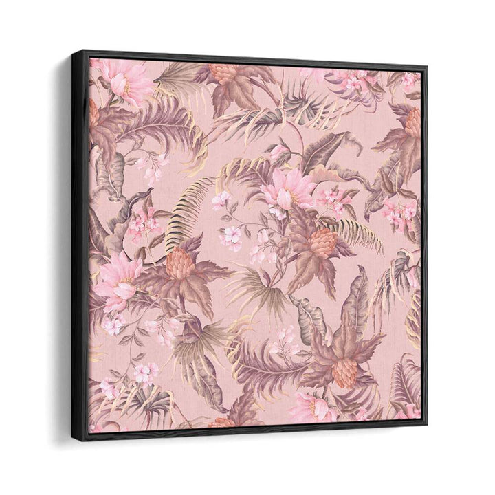 Tropical Flowers Botanical Art Print Artwork in Black Floater Frame