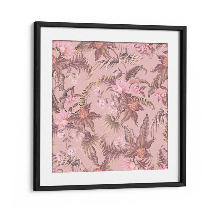 Tropical Flowers Botanical Art Print Artwork in Black Frame With Mount