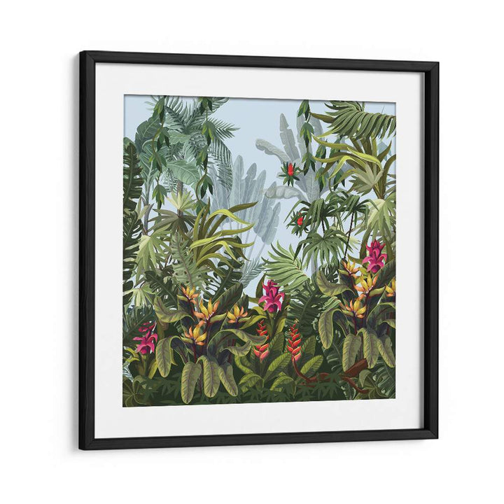 Tropical Forest Botanical Art Print Artwork in Black Frame With Mount