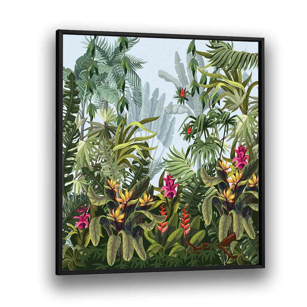 Tropical Forest Botanical Art Print Artwork in Black Plain Frame