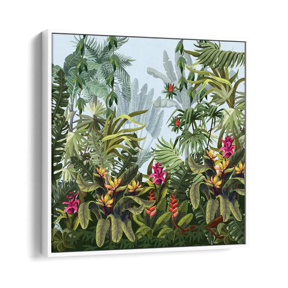 Tropical Forest Botanical Art Print Artwork in White Floater Frame