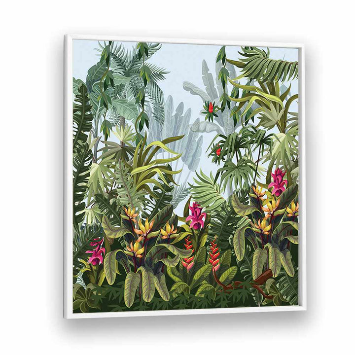 Tropical Forest Botanical Art Print Artwork in White Plain Frame