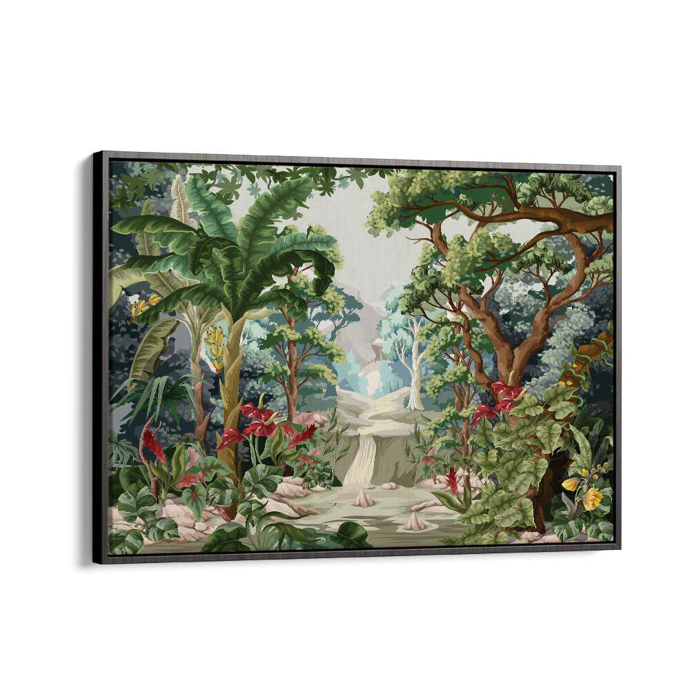 Tropical Jungle Botanical Art Print Artwork in Black Floater Frame