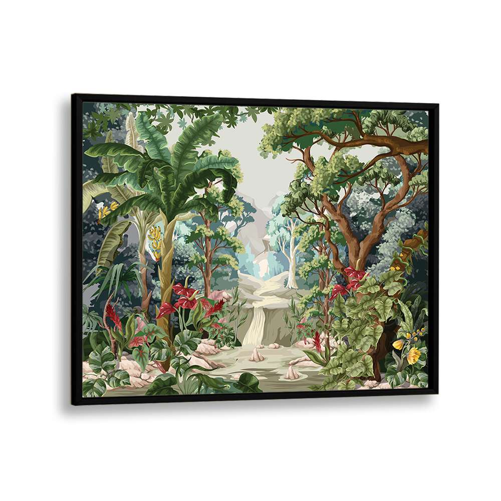 Tropical Jungle Botanical Art Print Artwork in Black Plain Frame