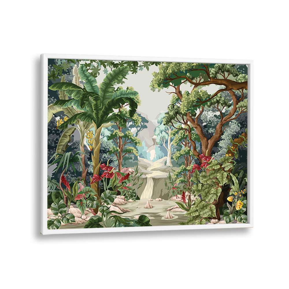 Tropical Jungle Botanical Art Print Artwork in White Plain Frame