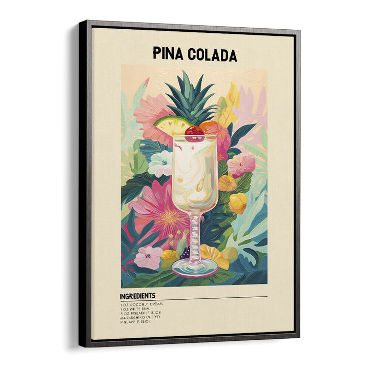 Tropical Pina Colada Bar & Cafe Artwork in Black Floater Frame