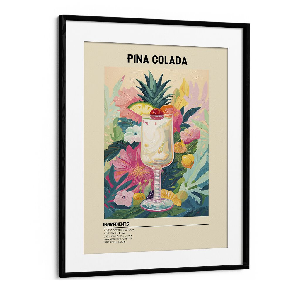 Tropical Pina Colada Bar & Cafe Artwork in Black Frame With Mount