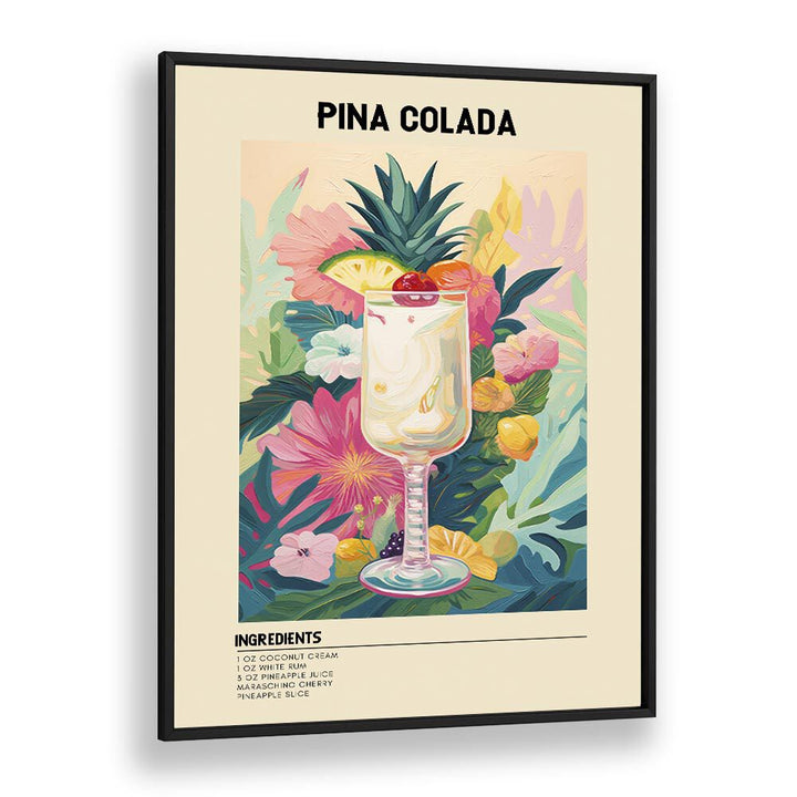 Tropical Pina Colada Bar & Cafe Artwork in Black Plain Frame