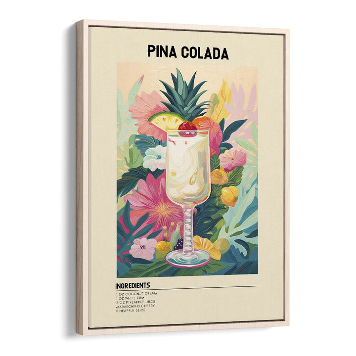 Tropical Pina Colada Bar & Cafe Artwork in Oak Wood Floater Frame