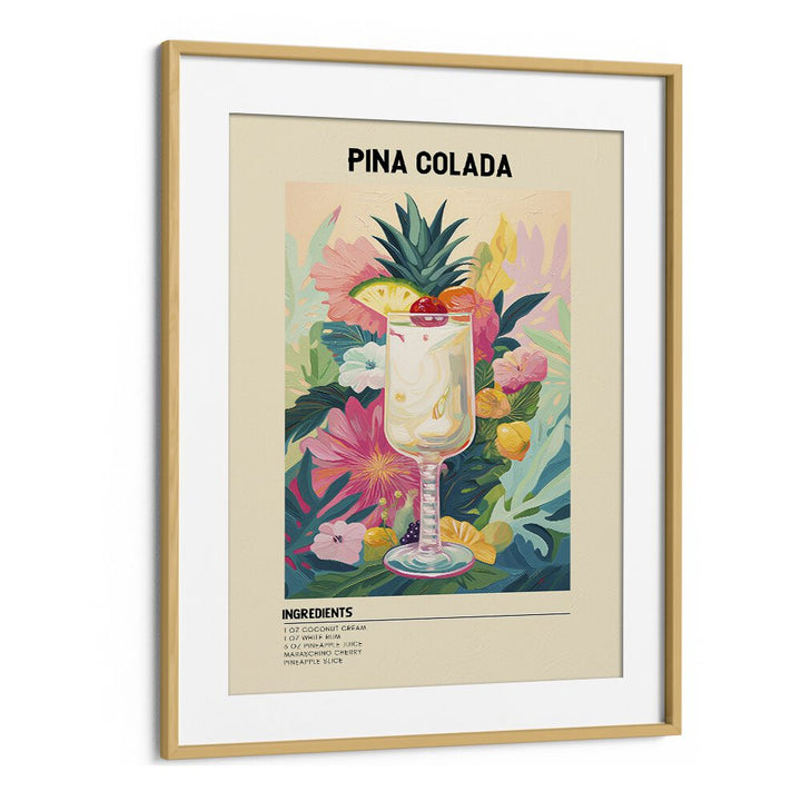 Tropical Pina Colada Bar & Cafe Artwork in Oak Wood Frame With Mount