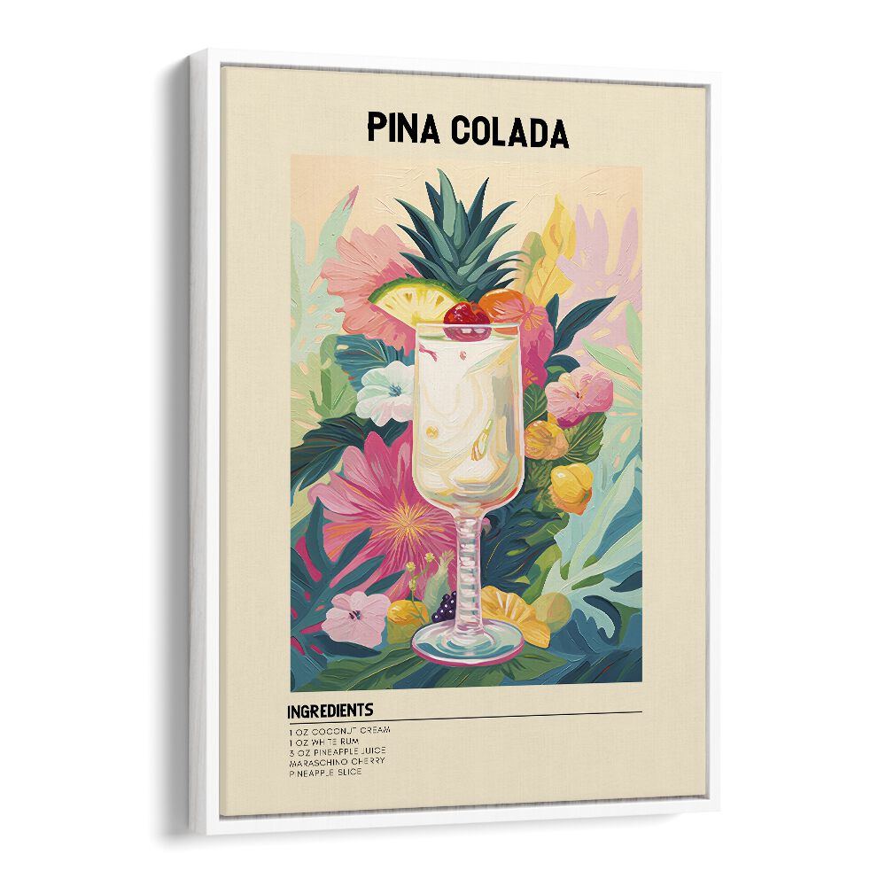 Tropical Pina Colada Bar & Cafe Artwork in White Floater Frame