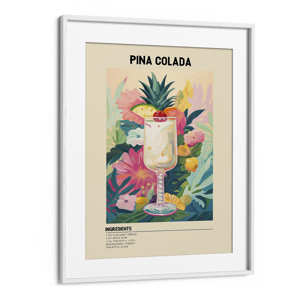 Tropical Pina Colada Bar & Cafe Artwork in White Frame With Mount