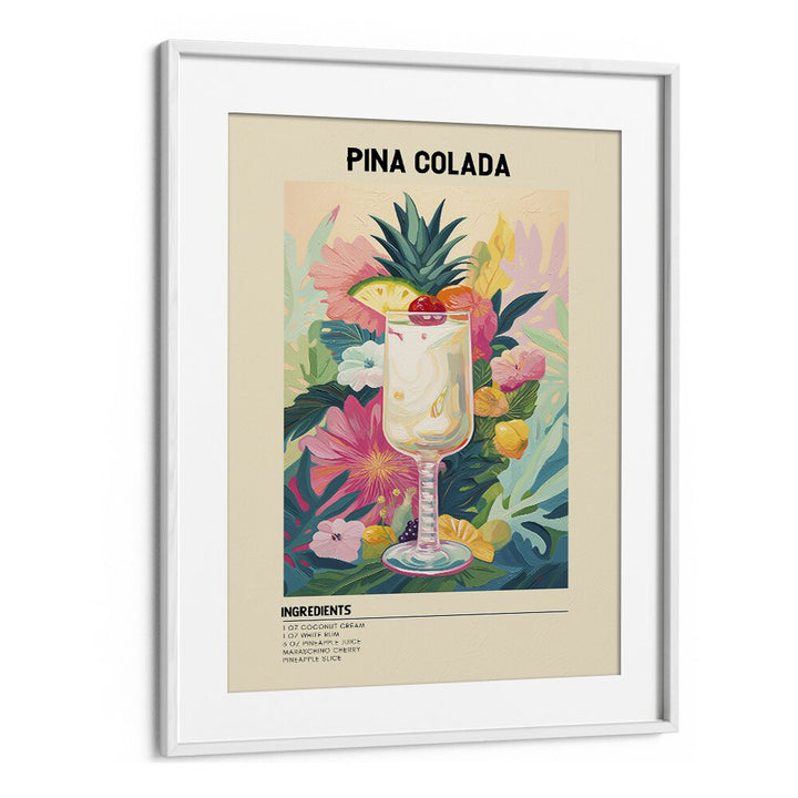 Tropical Pina Colada Bar & Cafe Artwork in White Frame With Mount