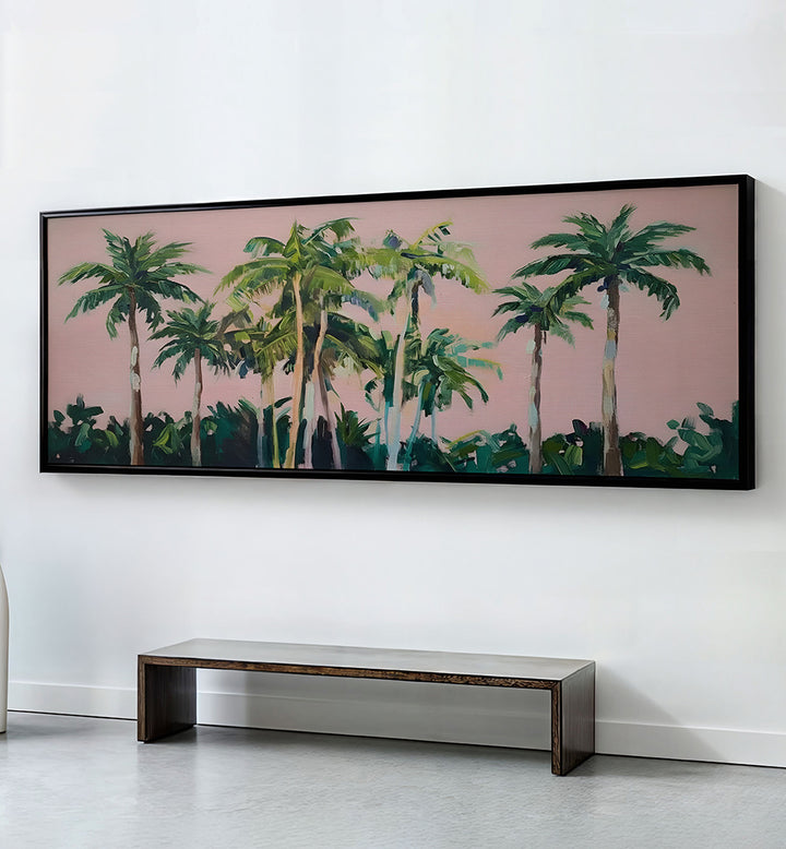 TROPICAL PINK SKY PALMS , PANORAMIC ART