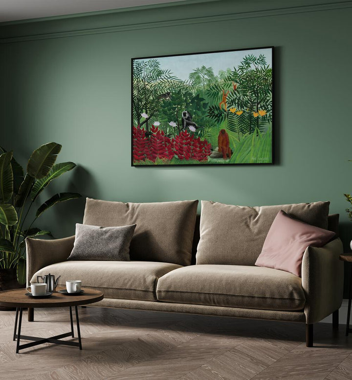 TROPICAL FOREST WITH MONKEYS  , VINTAGE PAINTINGS