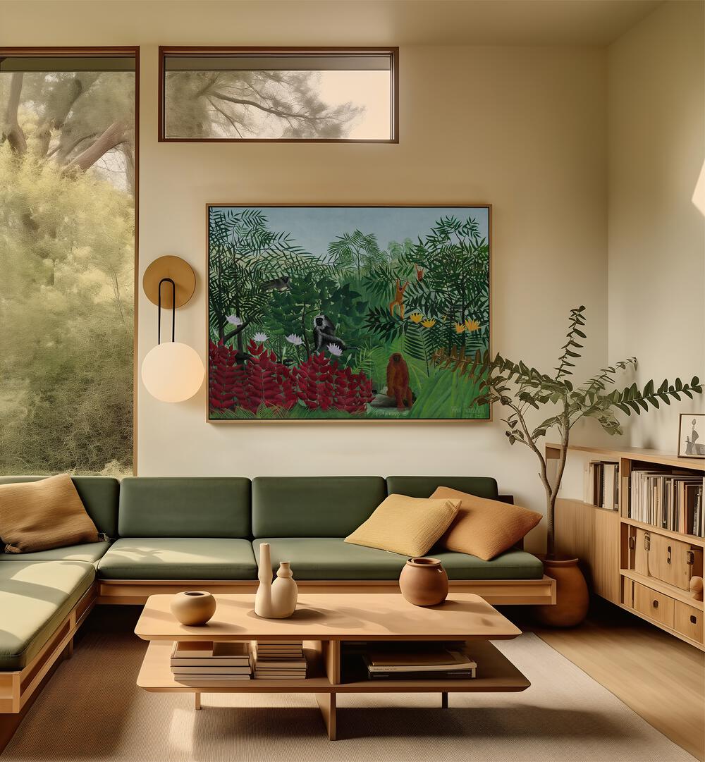 TROPICAL FOREST WITH MONKEYS  , VINTAGE PAINTINGS
