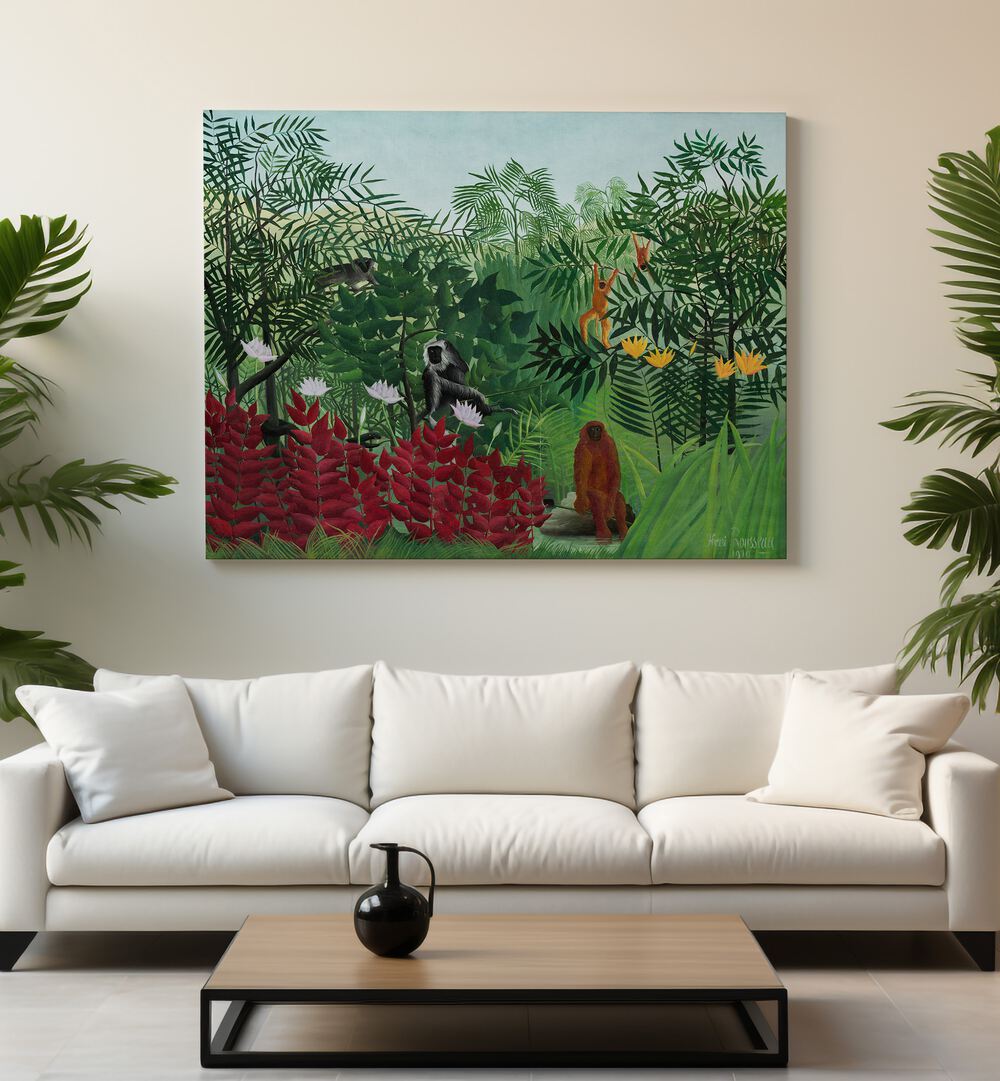 TROPICAL FOREST WITH MONKEYS  , VINTAGE PAINTINGS