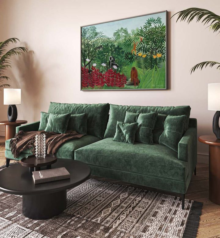 TROPICAL FOREST WITH MONKEYS  , VINTAGE PAINTINGS
