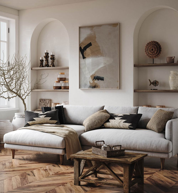 Stylish living room featuring TRUCE, ABSTRACT PAINTINGS, enhancing the space with creativity and emotion.