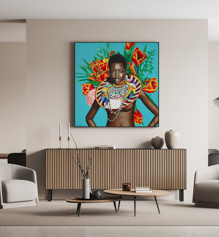 Tu Lo Sientes By Christian Beijer African Art Painting Placed on a wall In A Living Room 