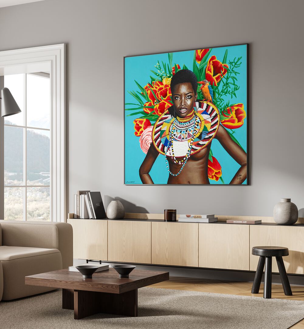 Tu Lo Sientes By Christian Beijer African Art Painting Placed on a wall In A Living Room 