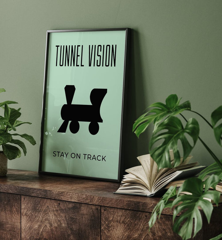 Tunnel Vision Money Art Artwork in plain black frame kept on console table