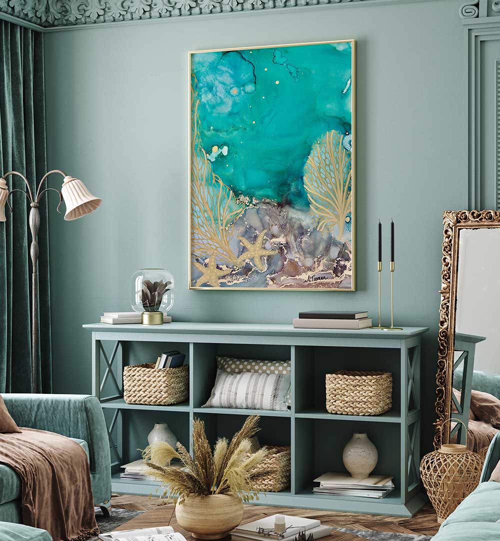 Serene TURQUOISE WATERS NO II beach painting, perfect for coastal decor, showcasing tranquil turquoise hues.