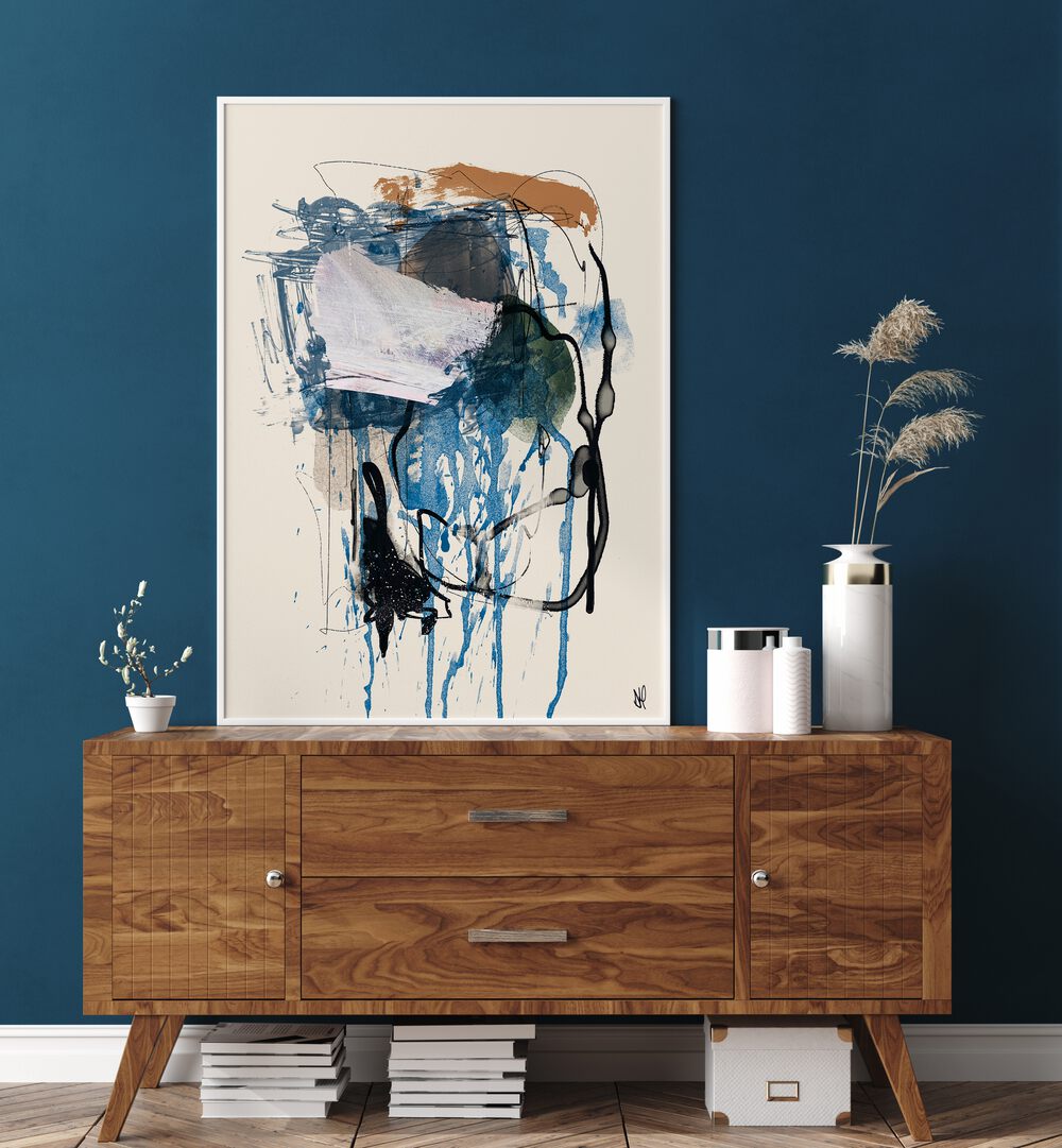 Stylish living room featuring TWIN ABSTRACT I, a captivating abstract painting that enhances decor beautifully.