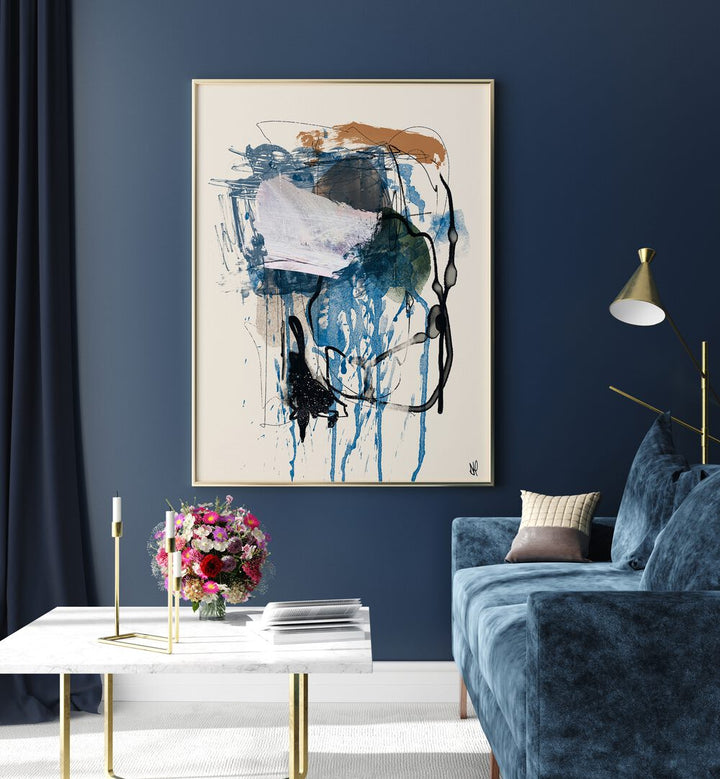 Stylish living room featuring TWIN ABSTRACT I, ABSTRACT PAINTINGS, enhancing decor with vibrant colors and unique shapes.