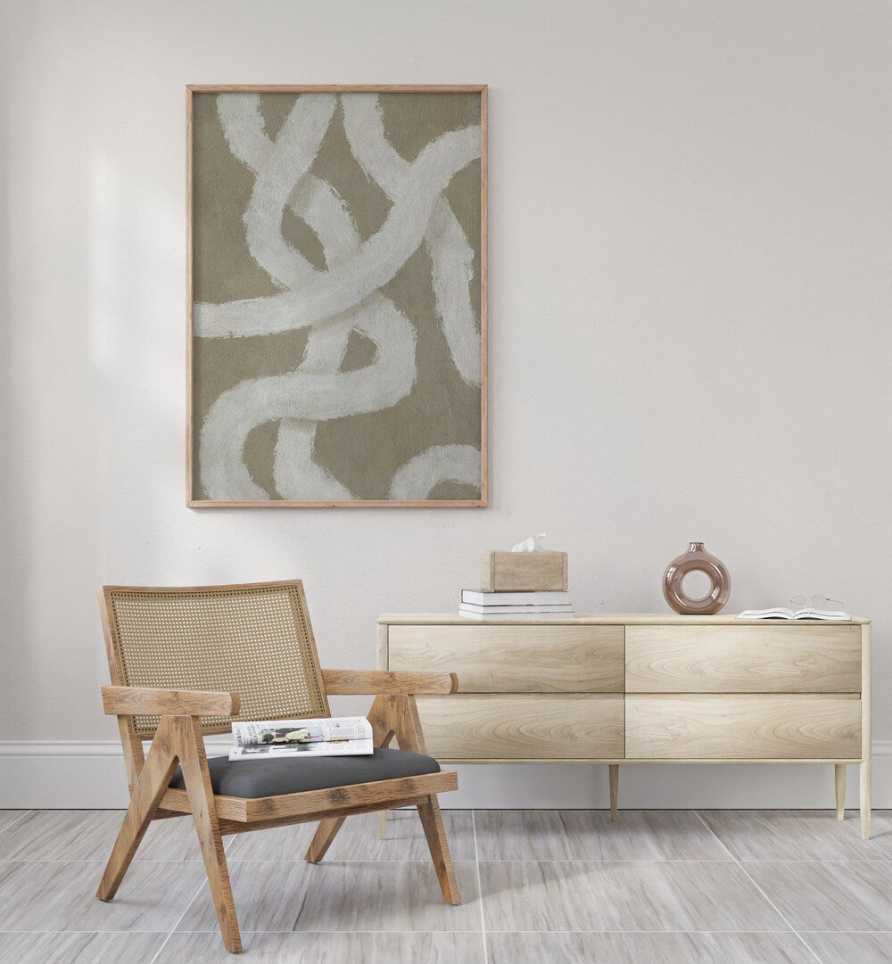 Stylish living room featuring TWIST, ABSTRACT PAINTINGS, enhancing decor with vibrant colors and intricate design.
