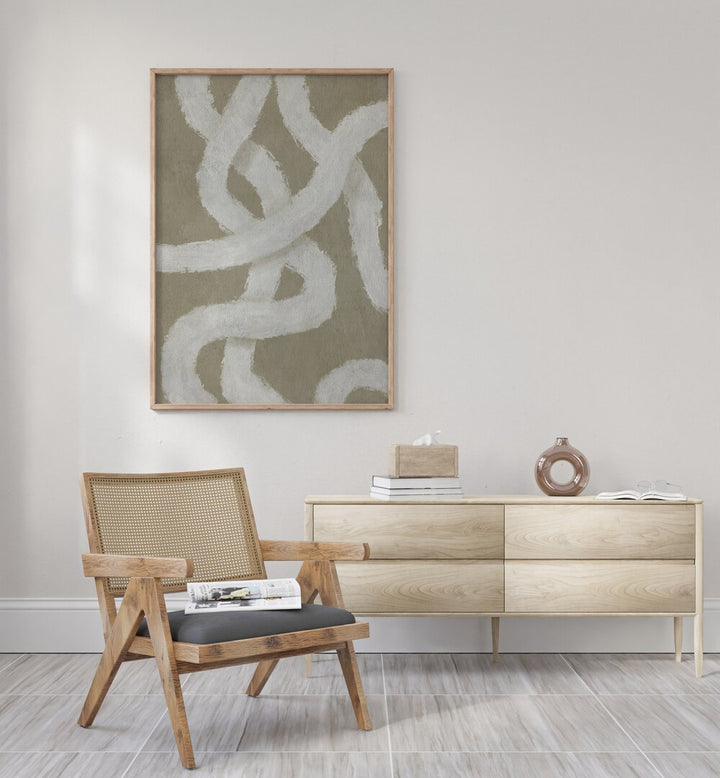 Stylish living room featuring TWIST, ABSTRACT PAINTINGS, enhancing decor with vibrant colors and intricate design.