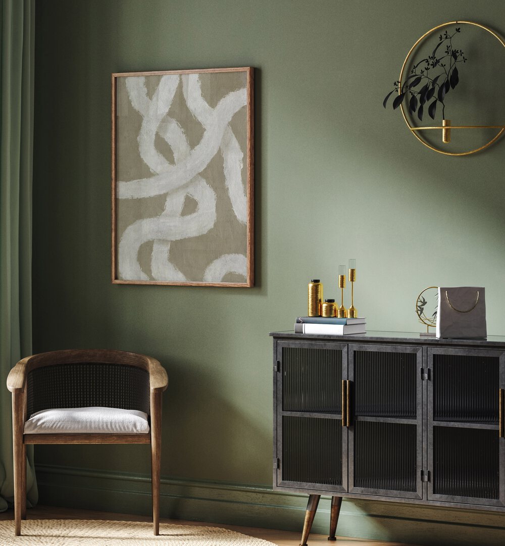 Stylish living space featuring TWIST, ABSTRACT PAINTINGS with vibrant designs and subtle earth tones. Perfect decor choice.