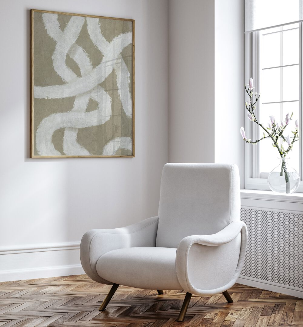 Stylish living room featuring TWIST, ABSTRACT PAINTINGS, enhancing the space with vibrant colors and intricate designs.