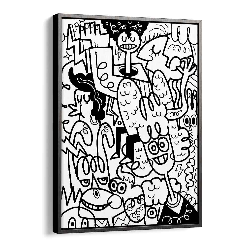 Twisted Tangles Doodle Art Artwork in Black Floater Frame