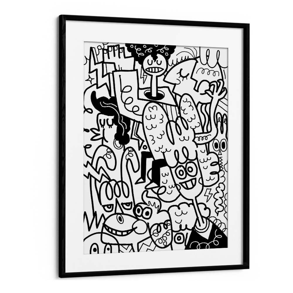 Twisted Tangles Doodle Art Artwork in Black Frame With Mount