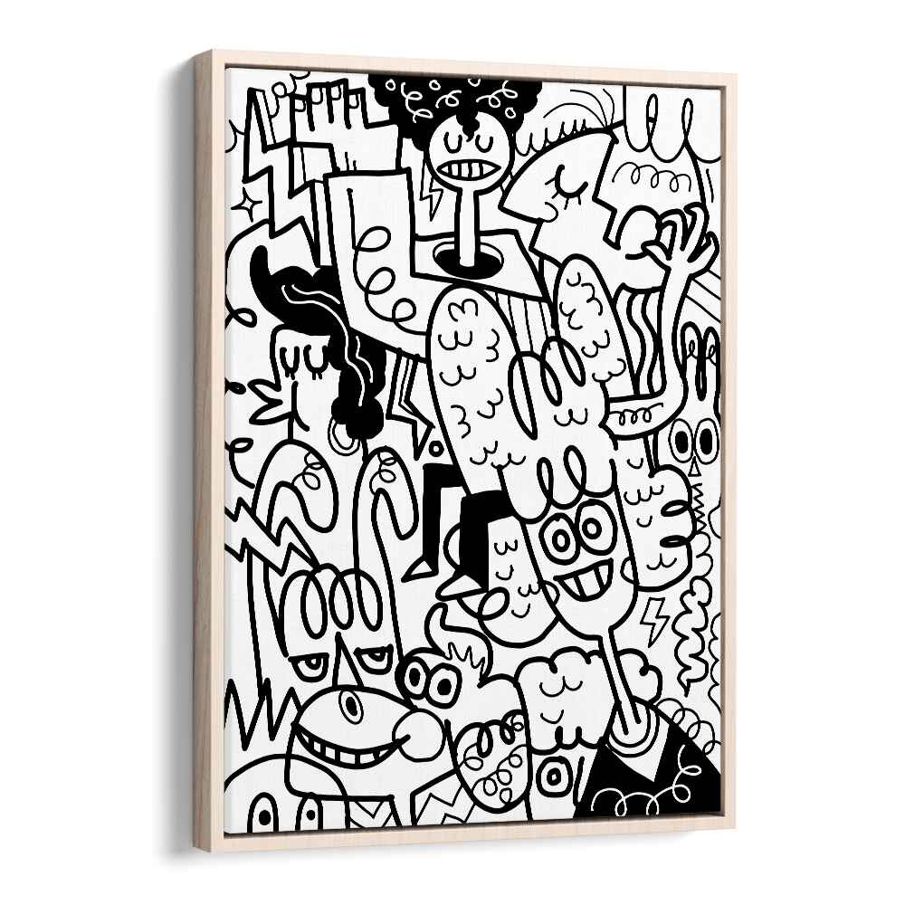 Twisted Tangles Doodle Art Artwork in Oak Wood Floater Frame