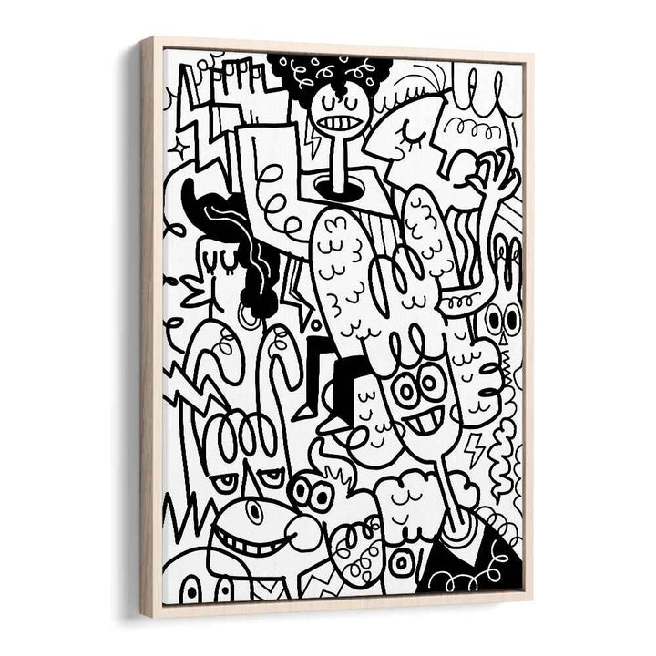 Twisted Tangles Doodle Art Artwork in Oak Wood Floater Frame