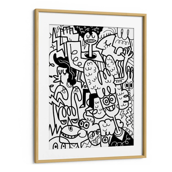 Twisted Tangles Doodle Art Artwork in Oak Wood Frame With Mount