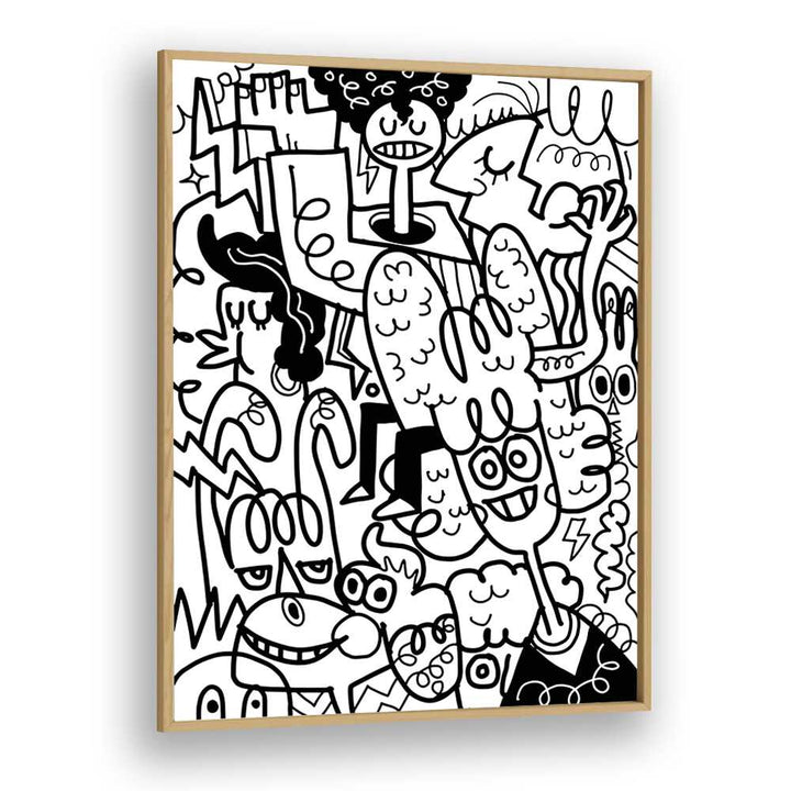 Twisted Tangles Doodle Art Artwork in Oak Wood Plain Frame