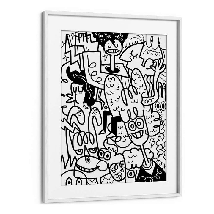 Twisted Tangles Doodle Art Artwork in White Frame With Mount